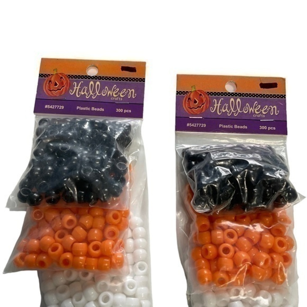 2 pack of 600 Halloween assorted Pony Beads orange white black DIY kids crafts